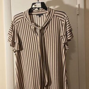 Adrianna Papell Beige and Black Striped Blouse